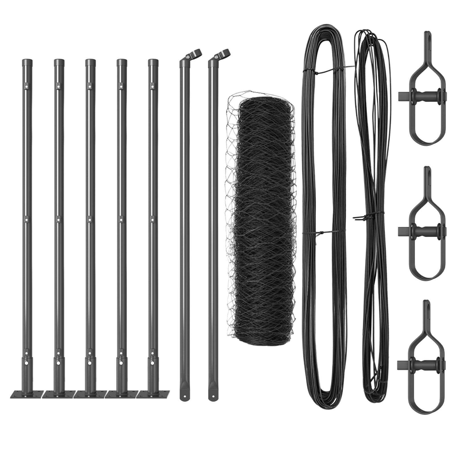 Gard Hexagonal  Gri 0.6x10 m Oțel, Stâlpi de Gard  cu Plăci de Bază 7 pcs Ø32mm 70cm Oțel Galvanizat GartenMobel Dekor