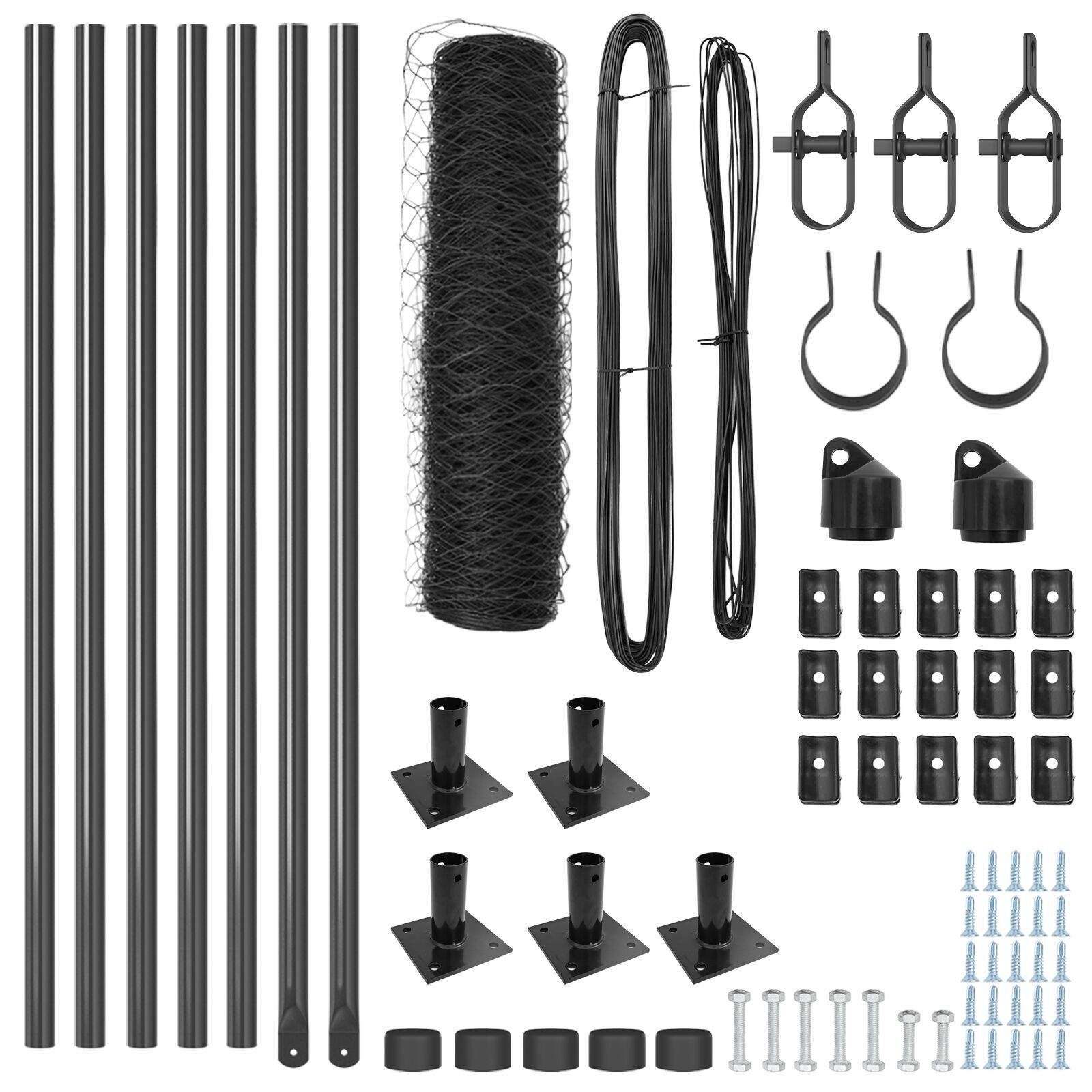 Gard Hexagonal  Gri 0.6x10 m Oțel, Stâlpi de Gard  cu Plăci de Bază 7 pcs Ø32mm 70cm Oțel Galvanizat GartenMobel Dekor