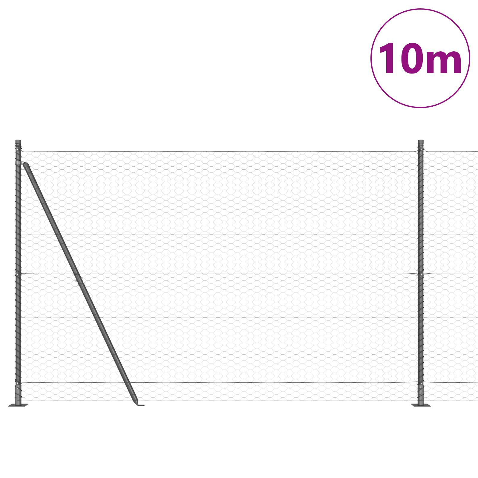 Gard Hexagonal  Gri 1,6x10 m Oțel, Stâlpi Gard  cu Plăci Bază 7 buc Ø32mm 88,5cm Oțel Zincat GartenMobel Dekor