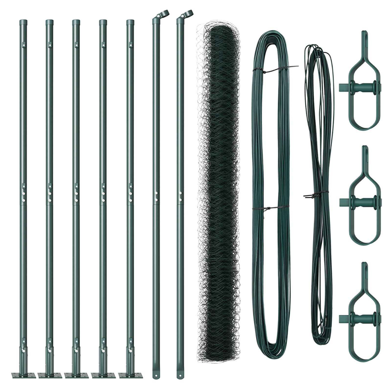 Gard Hexagonal  Verde 1.4x10 m Oțel, Stâlpi de Gard  cu Plăci de Bază 7 pcs Ø32mm 78.5cm Oțel Galvanizat GartenMobel Dekor