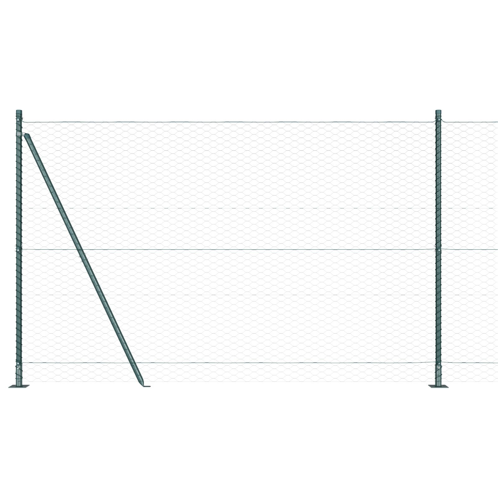 Gard Hexagonal  Verde 1.4x10 m Oțel, Stâlpi de Gard  cu Plăci de Bază 7 pcs Ø32mm 78.5cm Oțel Galvanizat GartenMobel Dekor