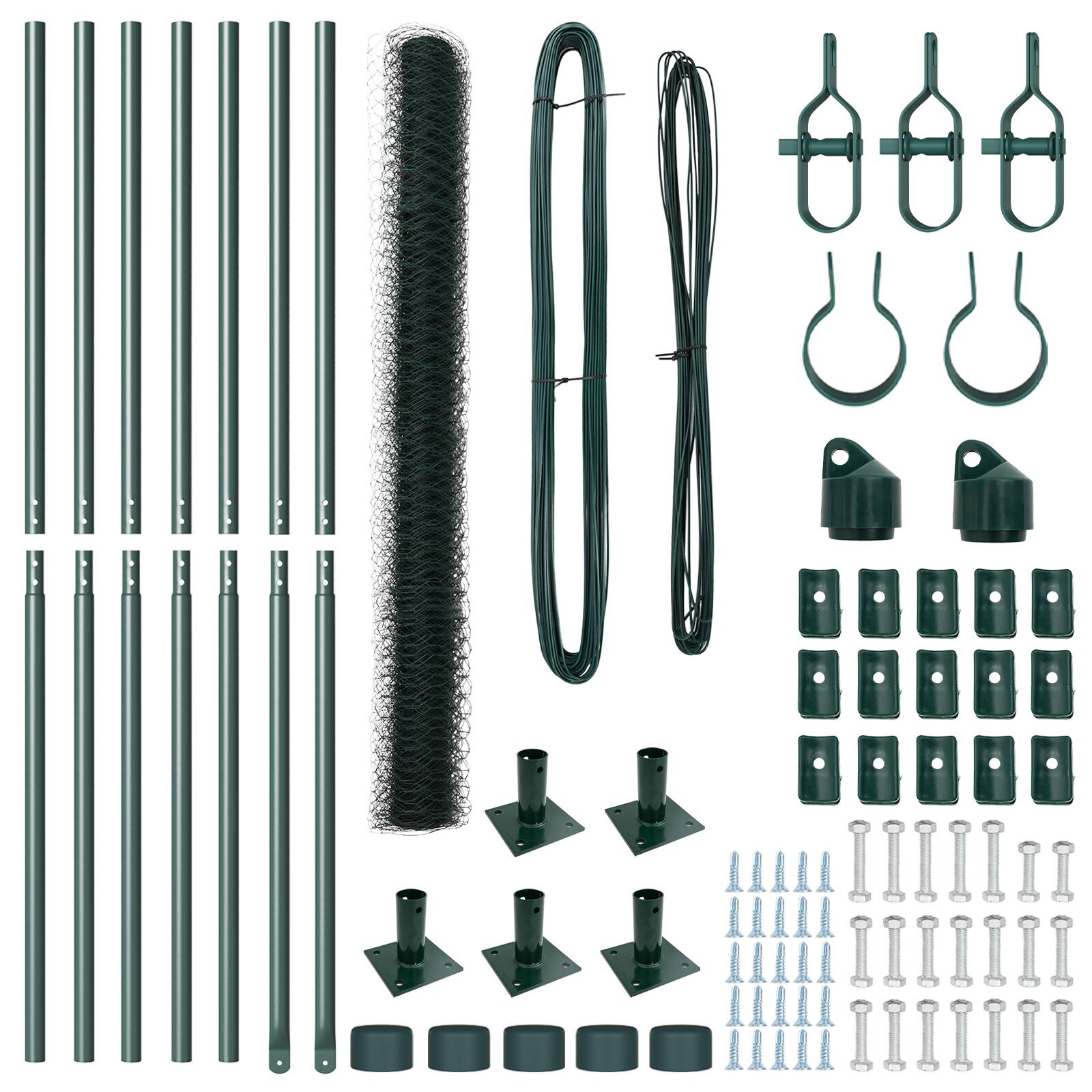 Gard Hexagonal  Verde 1.4x10 m Oțel, Stâlpi de Gard  cu Plăci de Bază 7 pcs Ø32mm 78.5cm Oțel Galvanizat GartenMobel Dekor