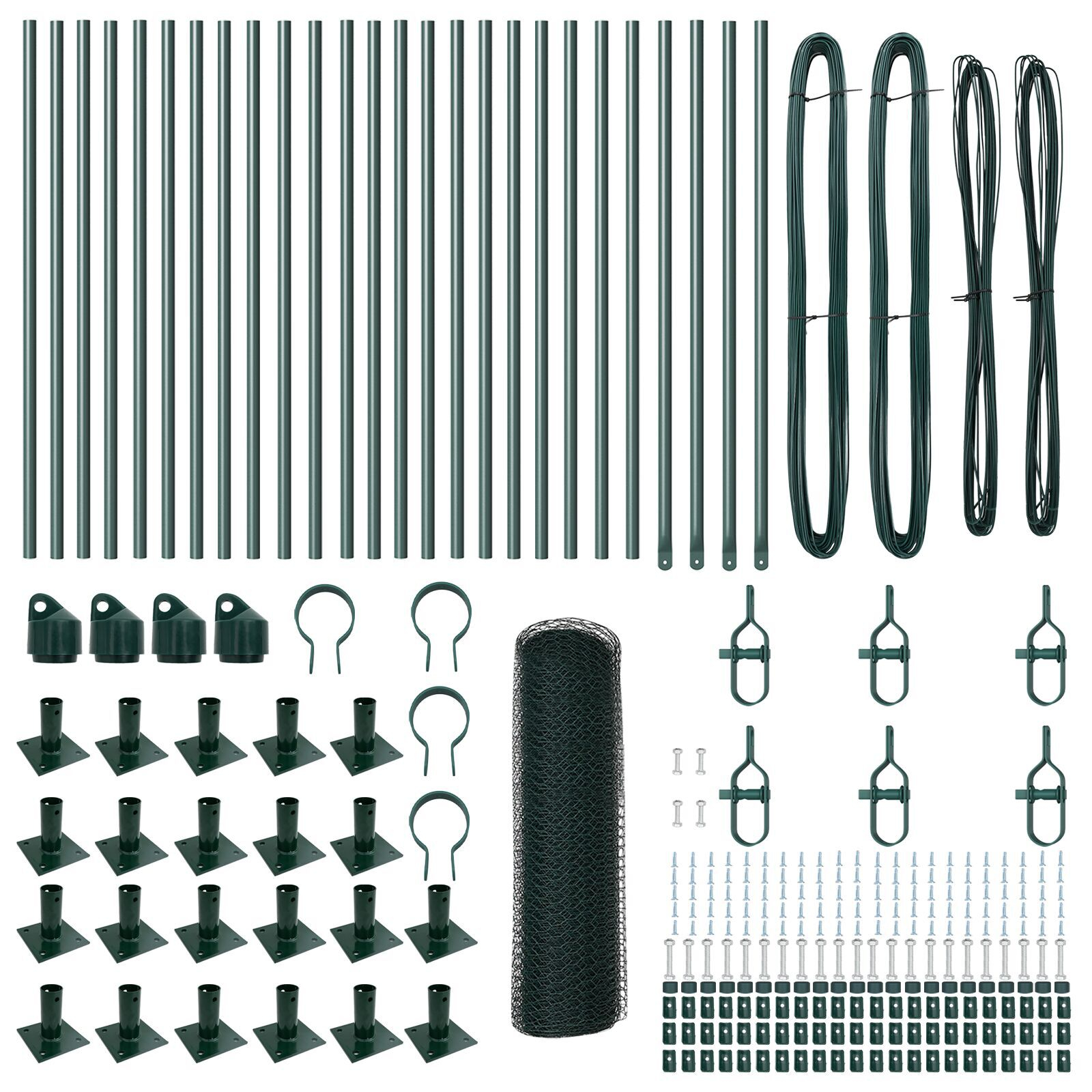 Împrejmuirea Hexagonală  Verde 0.4x50 m Oțel, Stâlpi de Împrejmuire  cu Plăci de Bază 13 buc Ø32mm 50cm Oțel Galvanizat GartenMobel Dekor
