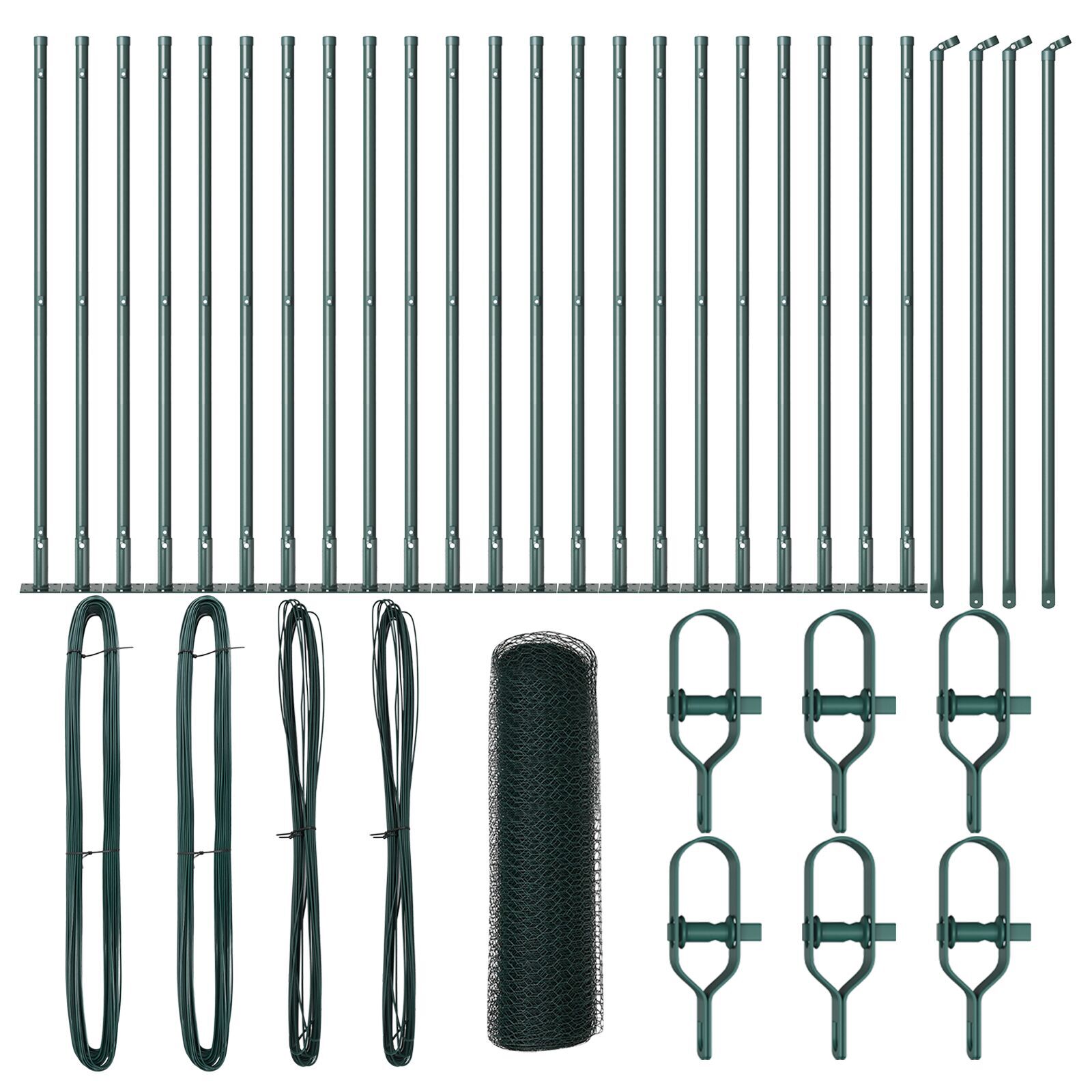 Împrejmuirea Hexagonală  Verde 0.4x50 m Oțel, Stâlpi de Împrejmuire  cu Plăci de Bază 13 buc Ø32mm 50cm Oțel Galvanizat GartenMobel Dekor