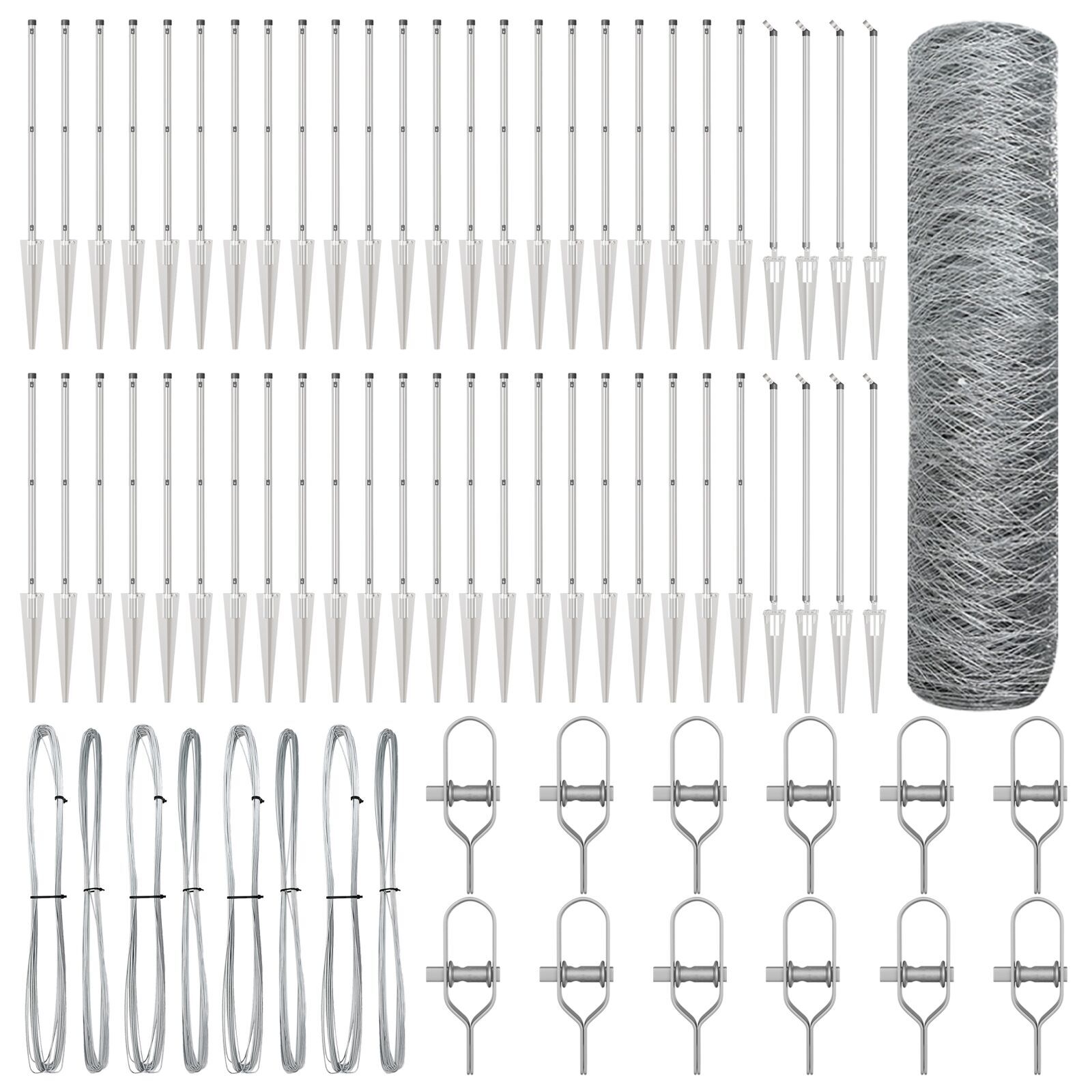 Îngrădire hexagonală  1x100 m din oțel galvanizat, Stâlpi de îngrădire  cu fixare în vârf 13 buc Ø32 mm 120 cm din oțel galvanizat GartenMobel Dekor