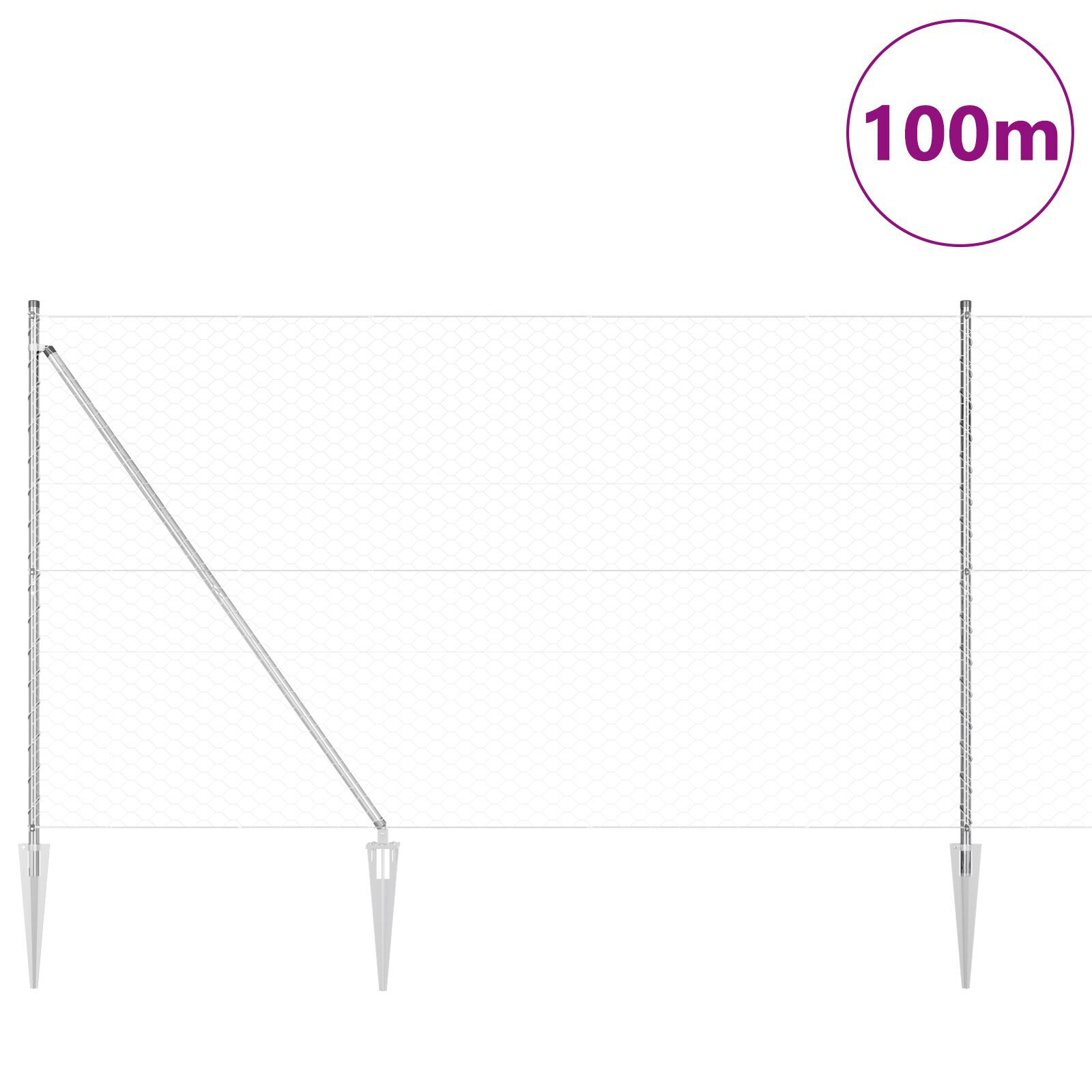 Plasă Hexagonală 1.6x100 m Oțel Galvanizat, Posturi De Plasă Cu Spike 13 BUC Ø32 mm 180 cm Oțel Galvanizat GartenMobel Dekor