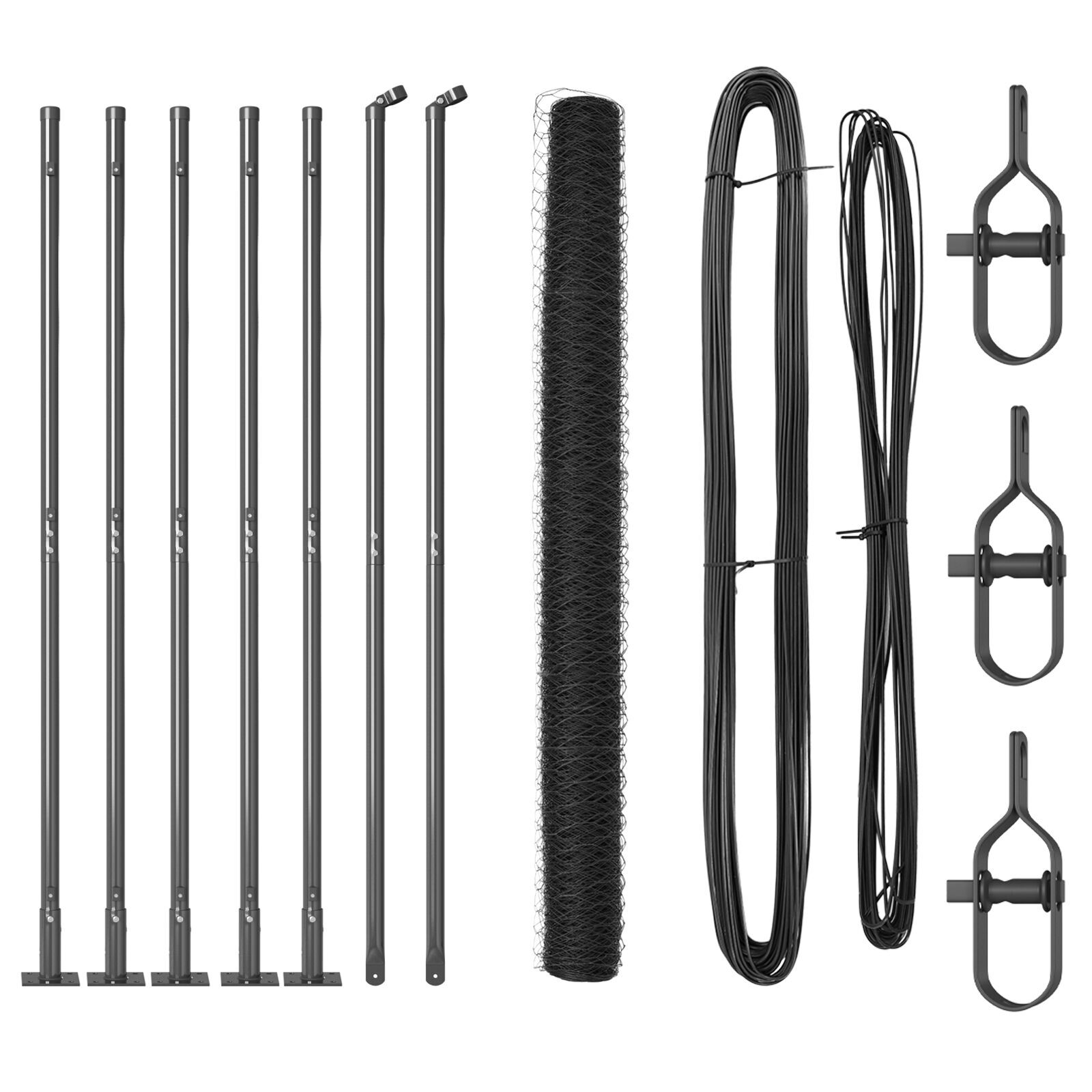 Plasă Hexagonală Gri 1.6x10 m Oțel, Stâlpi de Plasă cu Plăci de Bază 7 buc Ø32mm 88.5cm Oțel Galvanizat GartenMobel Dekor