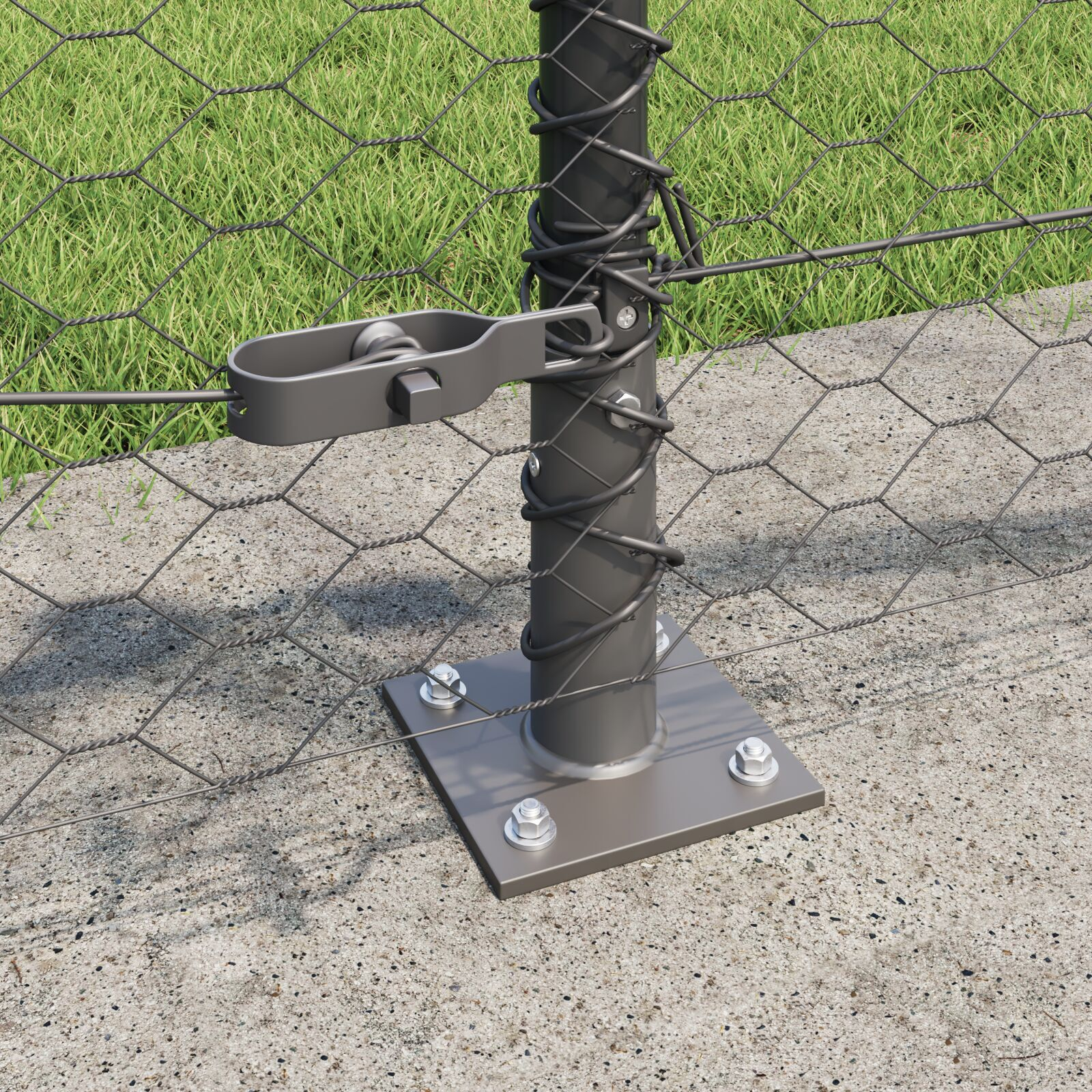 Gard hexagonal gri 0.6x100 m din oțel,  Stâlpi de gard cu plăci de bază 13 pcs Ø32mm 70cm Oțel galvanizat GartenMobel Dekor