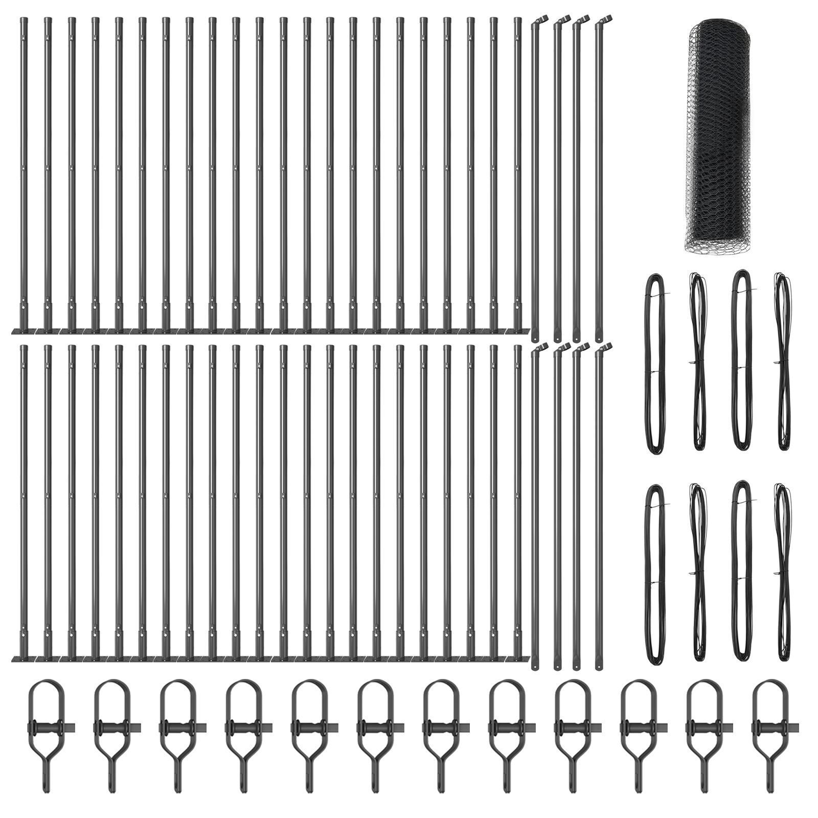 Gard hexagonal gri 1x100 m oțel,  Stâlpi de gard cu plăci de bază 13 buc Ø32mm 110cm oțel galvanizat GartenMobel Dekor