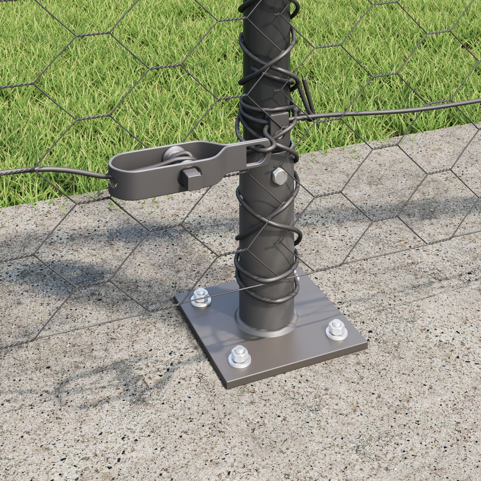 Gard hexagonal gri 1x50 m din oțel,  Stâlpi de gard cu plăci de bază 13 buc Ø32mm 110cm din oțel galvanizat GartenMobel Dekor