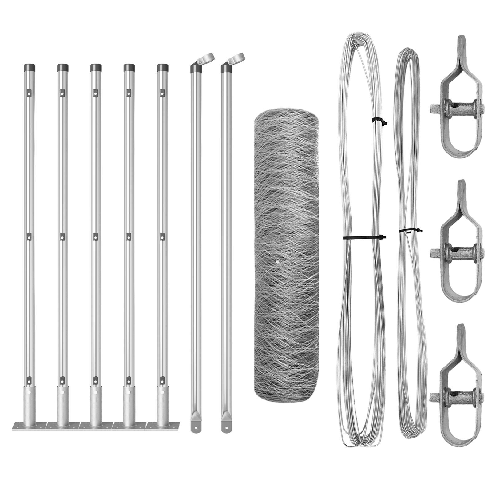 Împrejmuire Hexagonală 0.5x10 m Oțel Galvanizat, Stâlpi de Împrejmuire  cu Plăci de Bază 7 buc Ø32mm 70cm Oțel Galvanizat GartenMobel Dekor