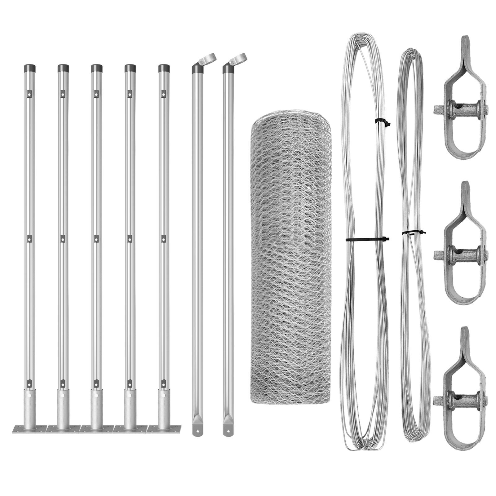 Gard Hexagonal  0.5x10 m Oțel Galvanizat, Stâlpi de Gard  cu Plăci de Bază 7 buc Ø32mm 70cm Oțel Galvanizat GartenMobel Dekor
