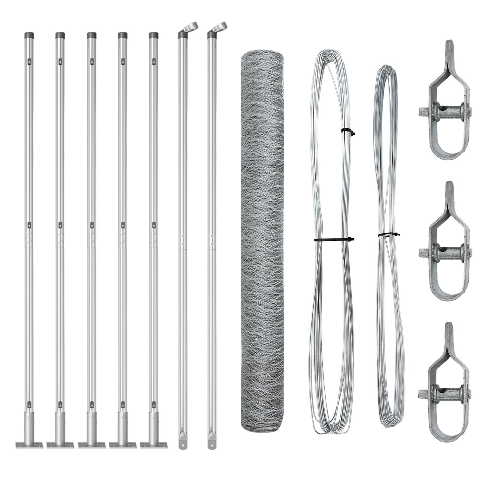 Gard Hexagonal  0,8x10 m Oțel Galvanizat, Posturi de Gard  cu Plăci de Bază 7 buc Ø32mm 90cm Oțel Galvanizat GartenMobel Dekor