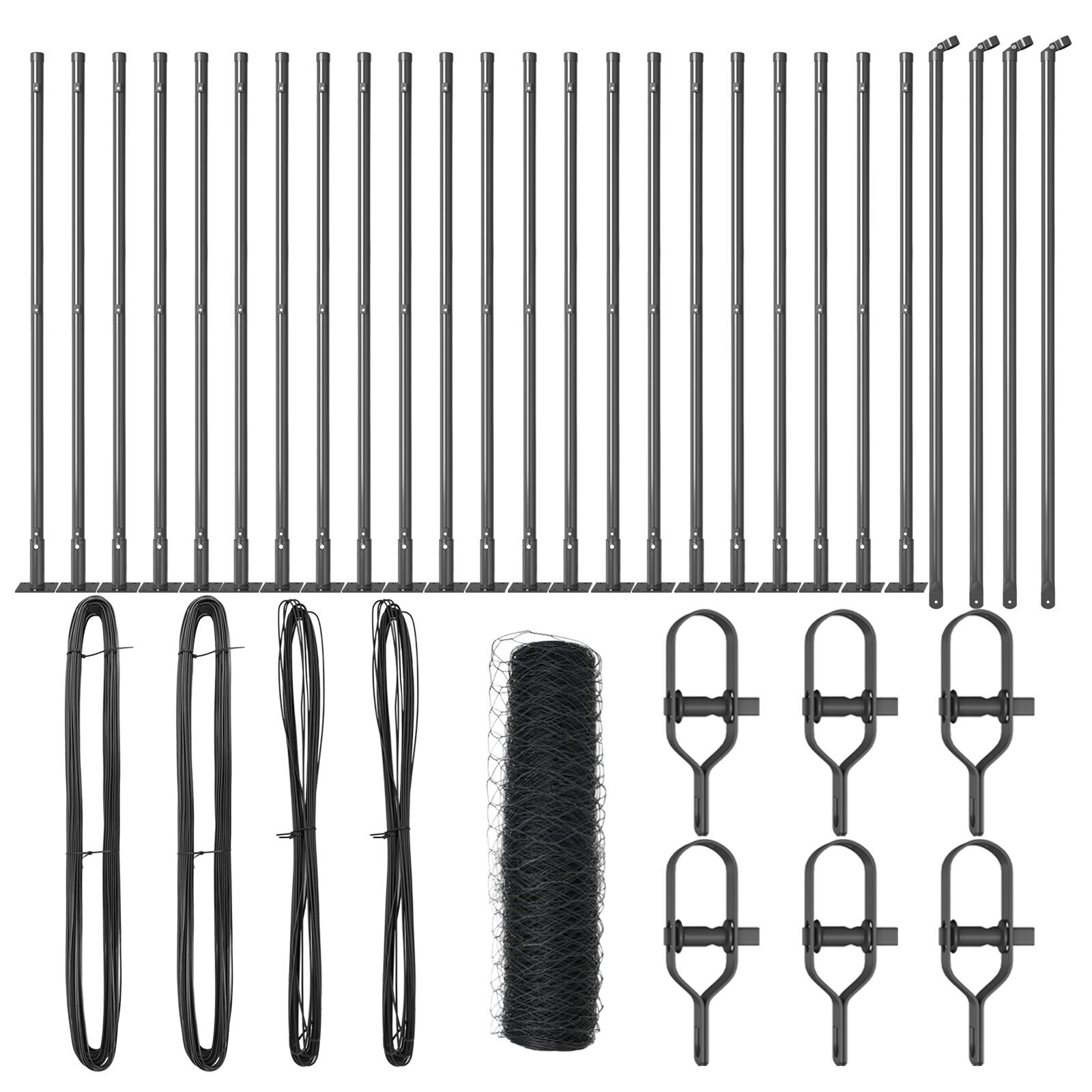 Gard Hexagonal  Gri 0.4x50 m Oțel, Stâlpi de Gard  cu Plăci de Baza 13 buc Ø32mm 50cm Oțel Galvanizat GartenMobel Dekor