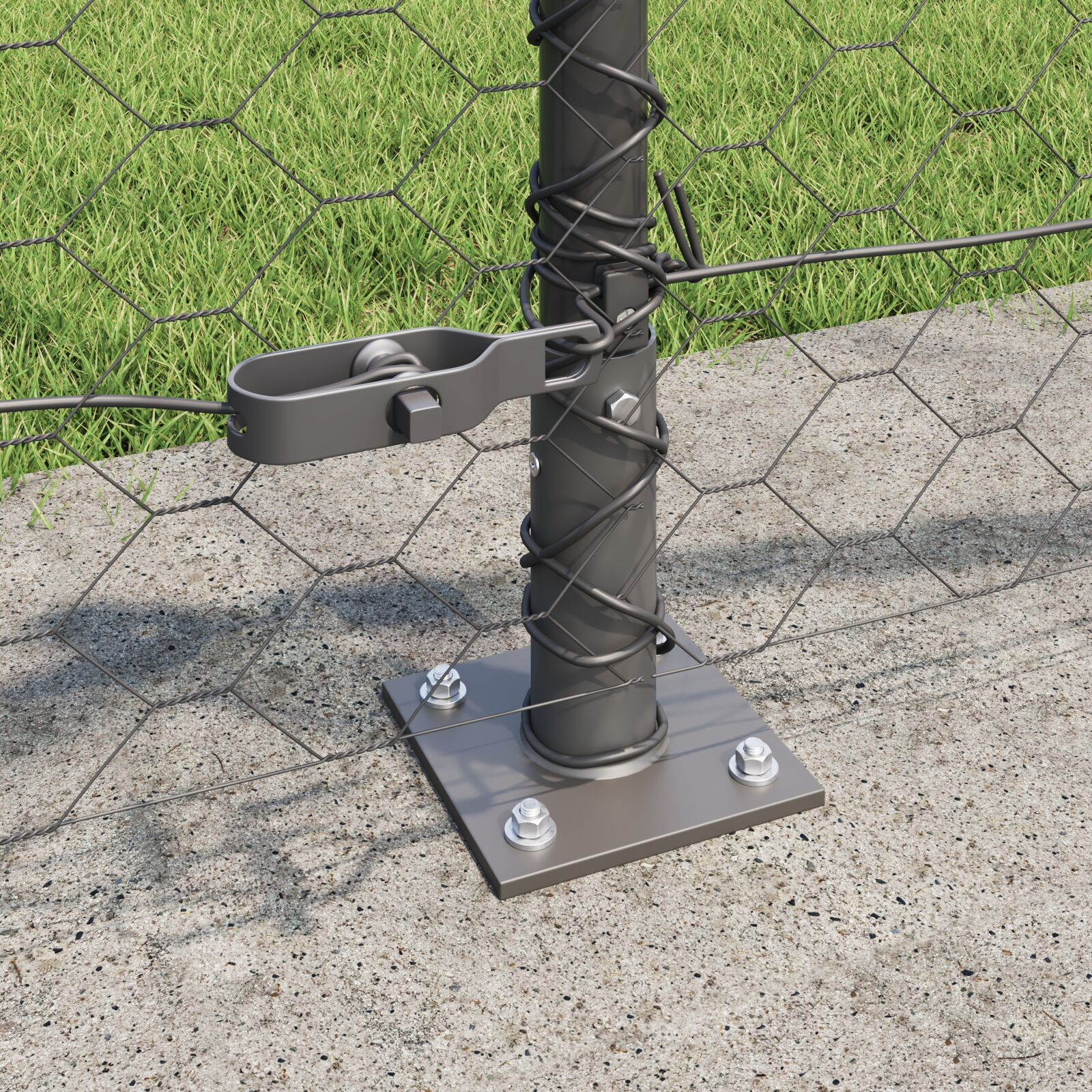 Gard Hexagonal  Gri 0.4x50 m Oțel, Stâlpi de Gard  cu Plăci de Bază 13 pcs Ø32mm 50cm Oțel Galvanizat GartenMobel Dekor