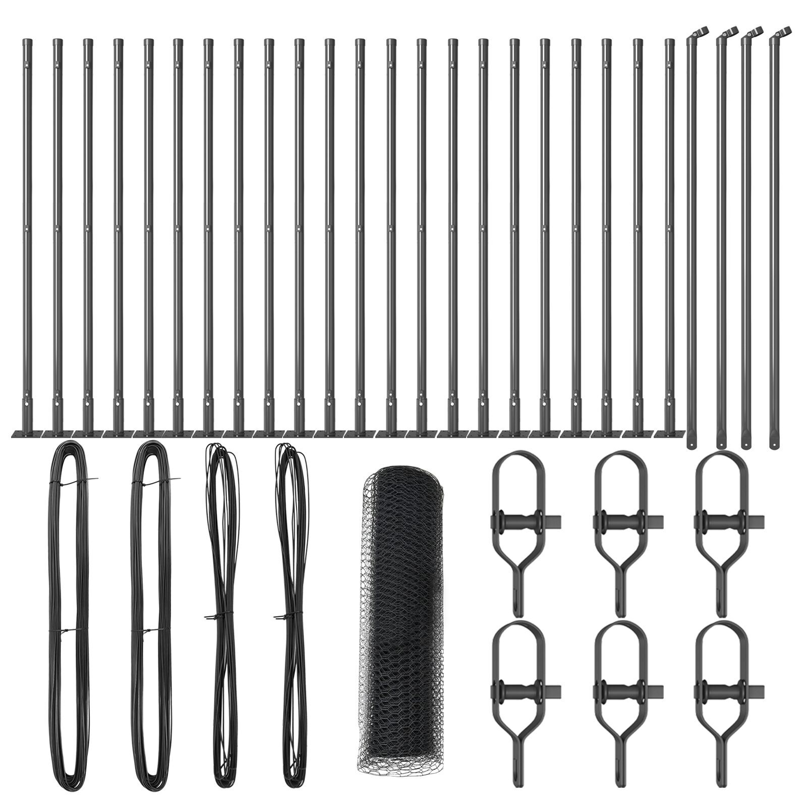 Gard Hexagonal  Gri 0.5x50 m Oțel, Posturi de Gard  cu Plăci de Bază 13 buc Ø32mm 70cm Oțel Galvanizat GartenMobel Dekor