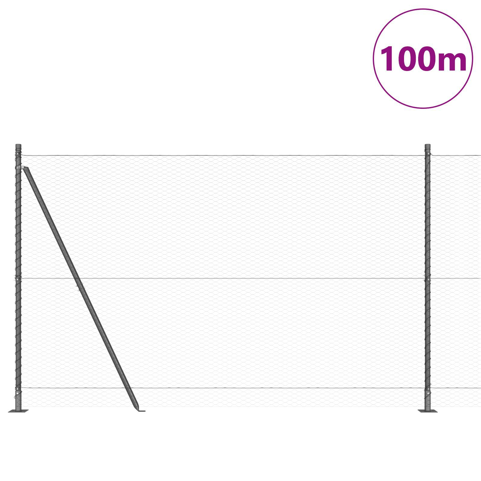 Gard Hexagonal Gri 1.5 x 100 m Oțel, Stâlpi Gard cu Plăci de Bază 13 pcs Ø32mm 83.5cm Oțel Galvanizat GartenMobel Dekor