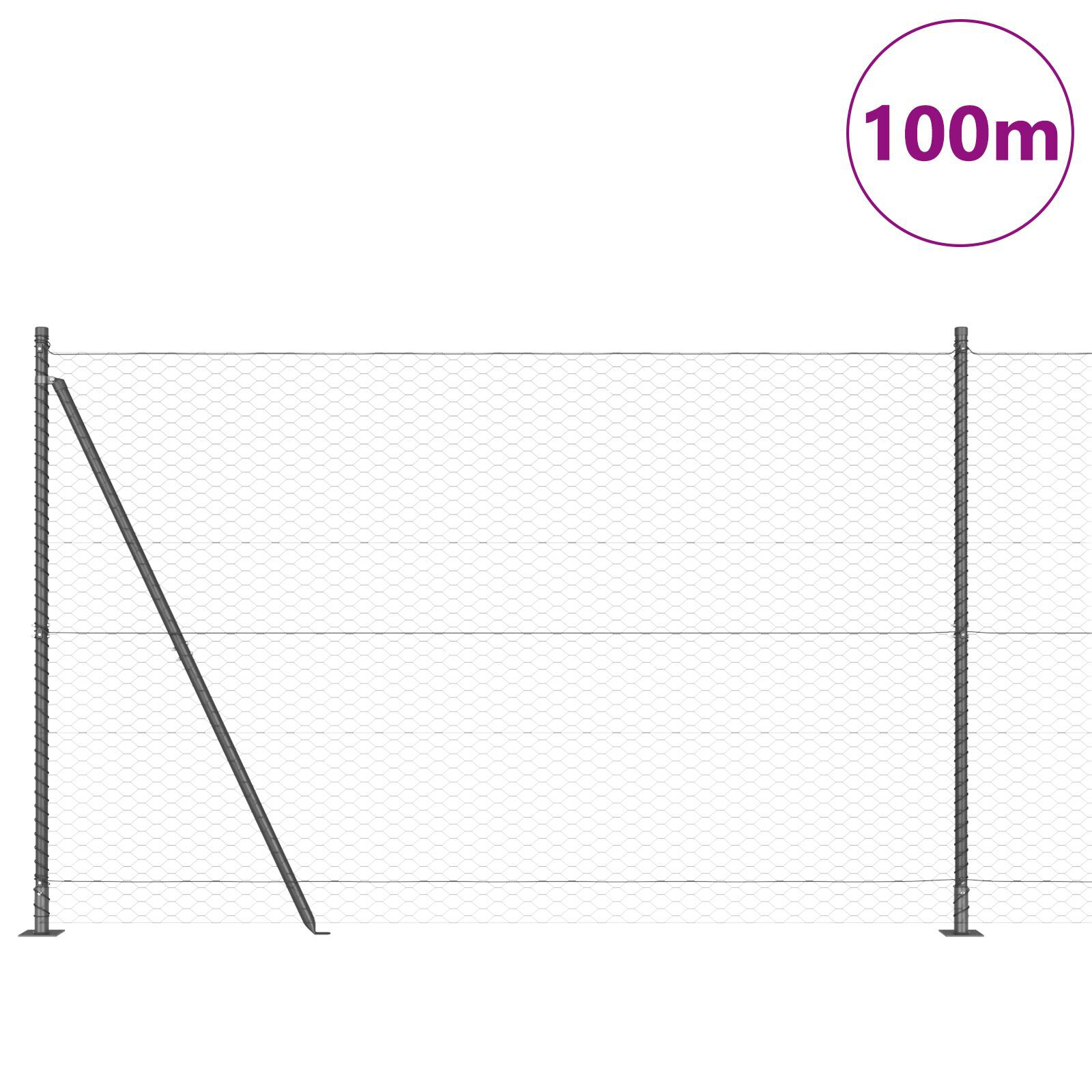 Gard Hexagonal  Gri 1.5x100 m Oțel, Posturi de gard  cu plăci de bază 13 buc Ø32mm 83.5cm Oțel galvanizat GartenMobel Dekor