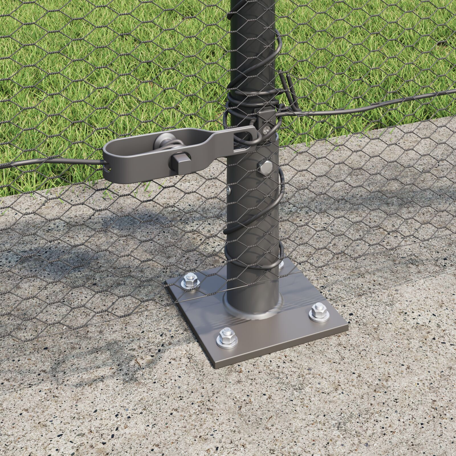 Gard Hexagonal  Gri 1x50 m Oțel, Stâlpi pentru gard  cu plăci de bază 13 buc Ø32mm 110cm Oțel galvanizat GartenMobel Dekor