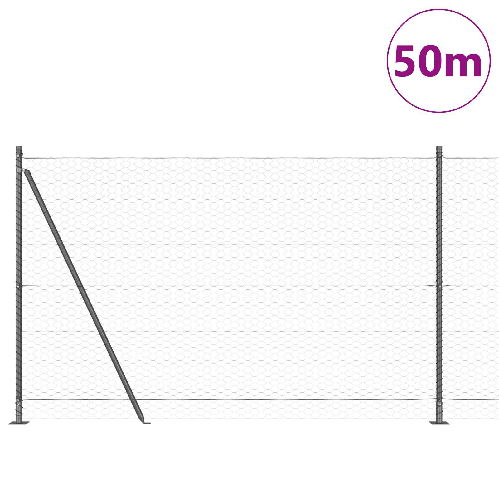 Gard Hexagonal Gri  1,5x50 m Oțel, Stâlpi de Gard  cu Plăci de Bază 13 pcs Ø32mm 83,5cm Oțel Galvanizat GartenMobel Dekor