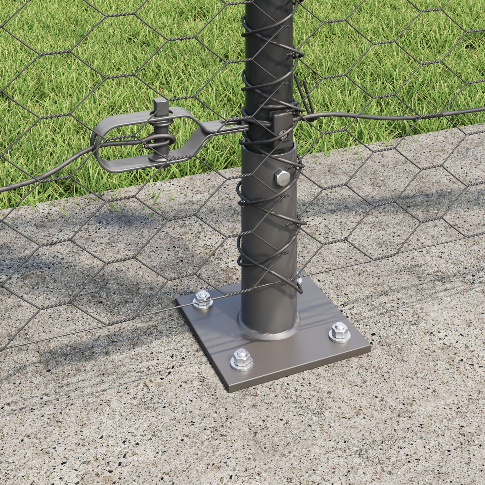 Gard Hexagonal Gri  1,5x50 m Oțel, Stâlpi de Gard  cu Plăci de Bază 13 pcs Ø32mm 83,5cm Oțel Galvanizat GartenMobel Dekor