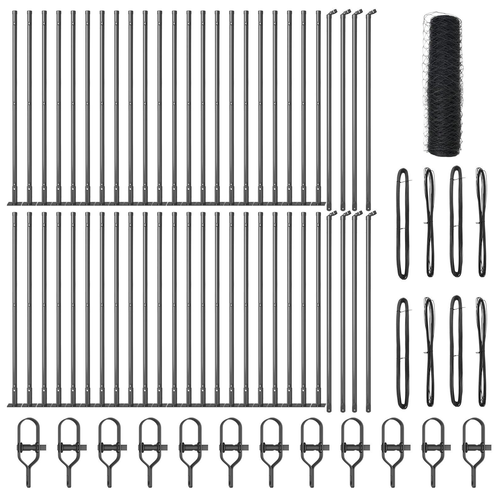 Gard Hexagonal Gri 0.8x100 m Oțel , Stâlpi de Gard cu Plăci de Bază 13 buc Ø32mm 90cm Oțel Galvanizat  GartenMobel Dekor