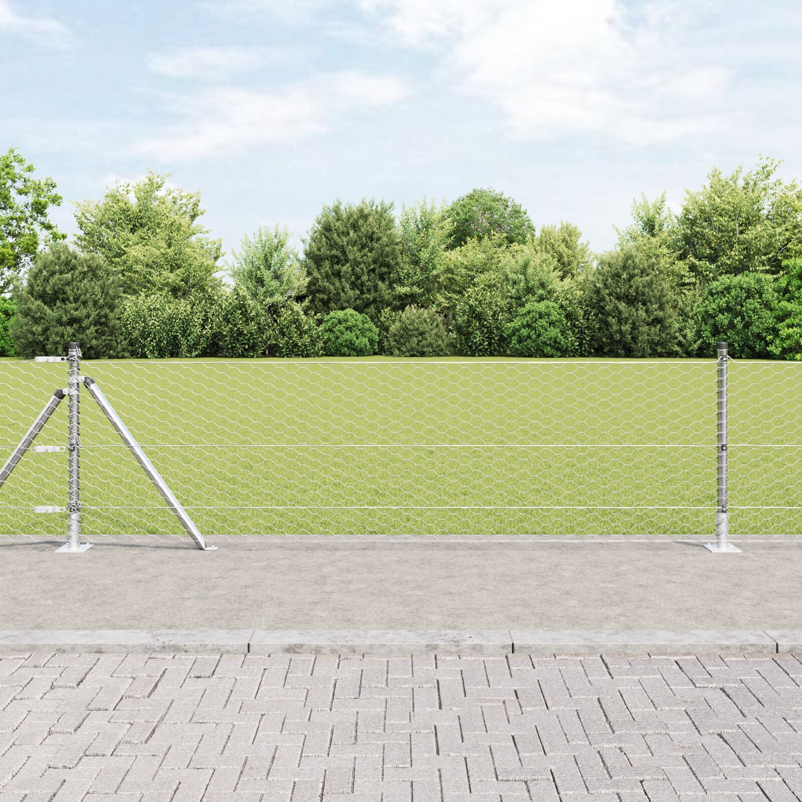 Gard hexagonal  0.6x10 m Oțel galvanizat, Stâlpi de gard  cu plăci de bază 7 buc Ø32mm 70cm Oțel galvanizat GartenMobel Dekor