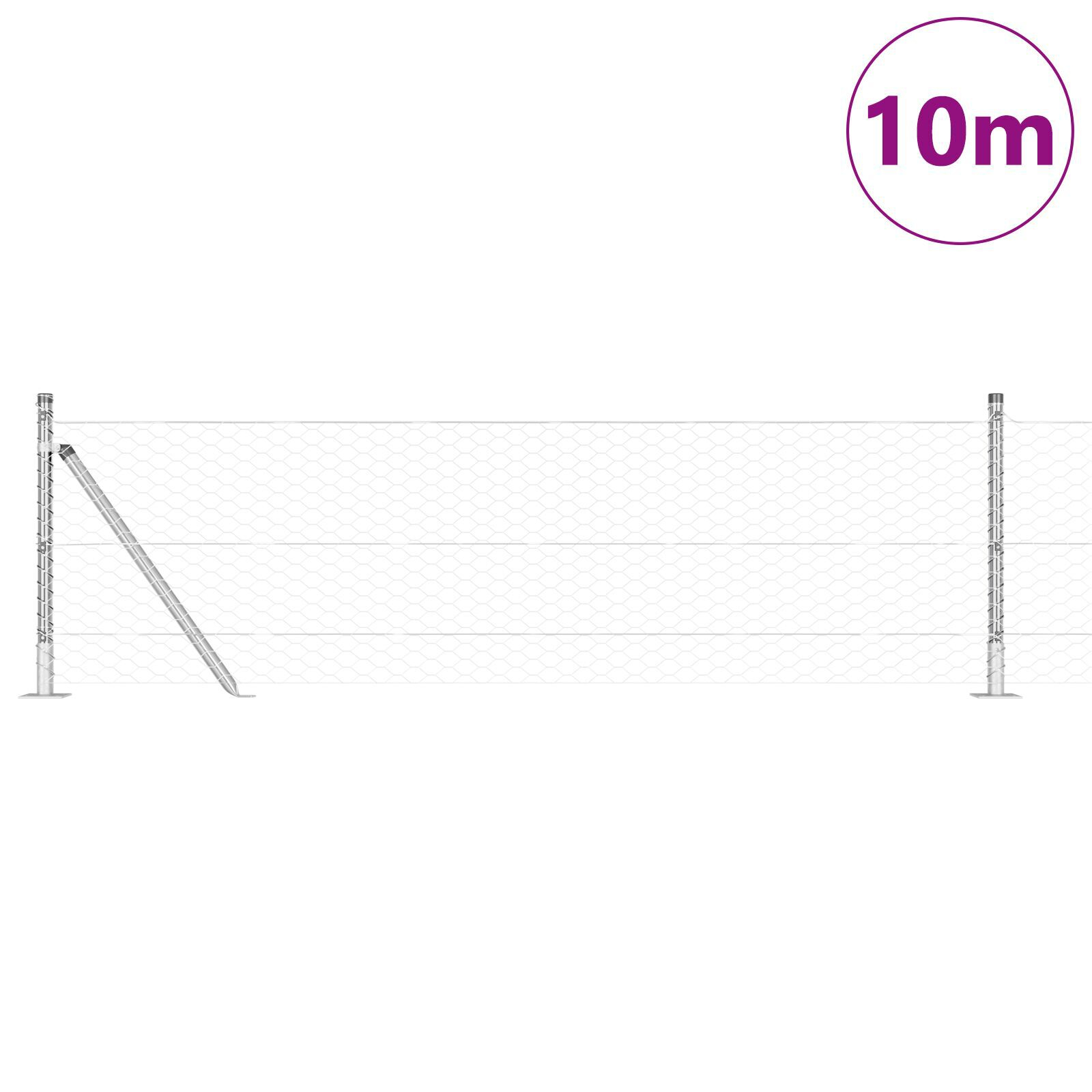 Gard hexagonal  0.6x10 m Oțel galvanizat, Stâlpi de gard  cu plăci de bază 7 buc Ø32mm 70cm Oțel galvanizat GartenMobel Dekor