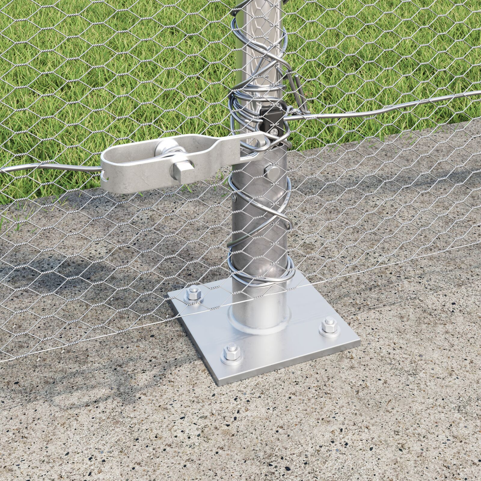Gard hexagonal  0.6x10 m Oțel galvanizat, Stâlpi de gard  cu plăci de bază 7 buc Ø32mm 70cm Oțel galvanizat GartenMobel Dekor