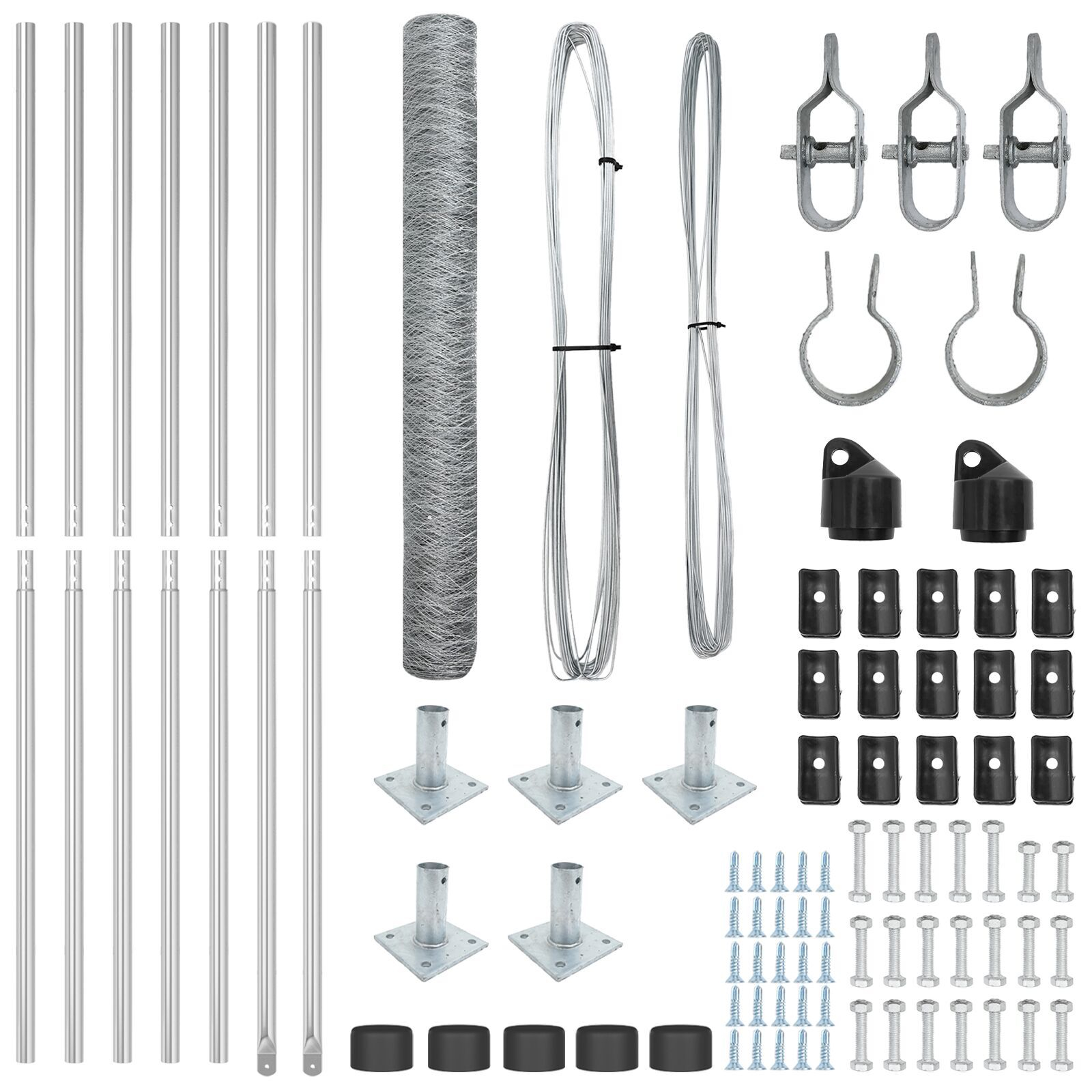 Gard hexagonal  1,2x10 m din oțel galvanizat, Stâlpi de gard  cu plăci de bază 7 buc Ø32mm 68,5cm din oțel galvanizat GartenMobel Dekor