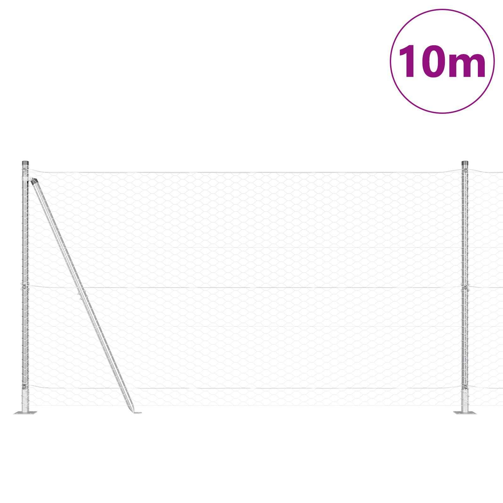 Gard hexagonal  1,2x10 m din oțel galvanizat, Stâlpi de gard  cu plăci de bază 7 buc Ø32mm 68,5cm din oțel galvanizat GartenMobel Dekor