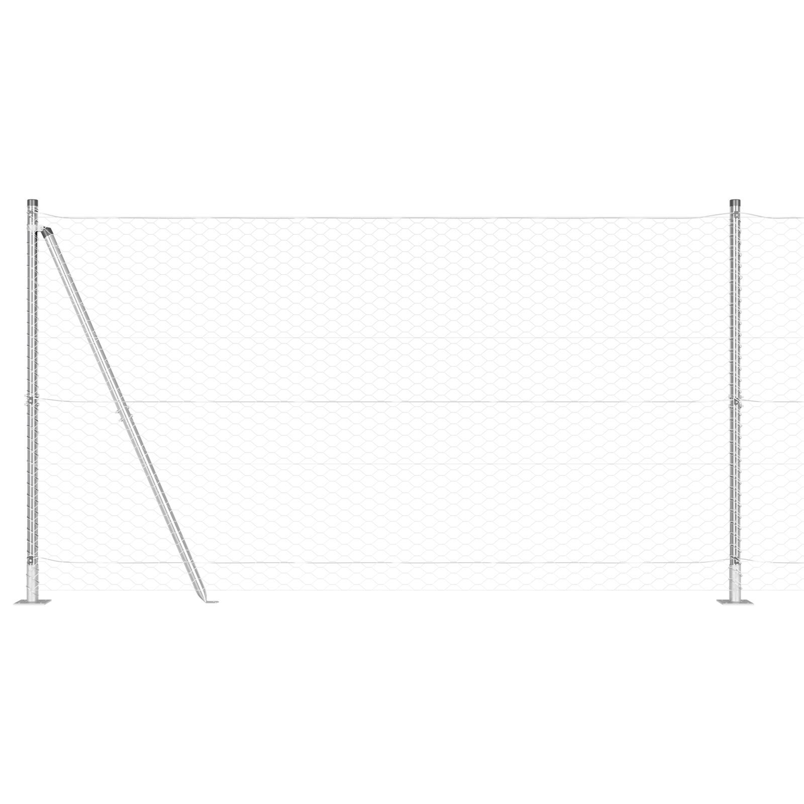 Gard hexagonal  1,2x10 m din oțel galvanizat, Stâlpi de gard  cu plăci de bază 7 buc Ø32mm 68,5cm din oțel galvanizat GartenMobel Dekor