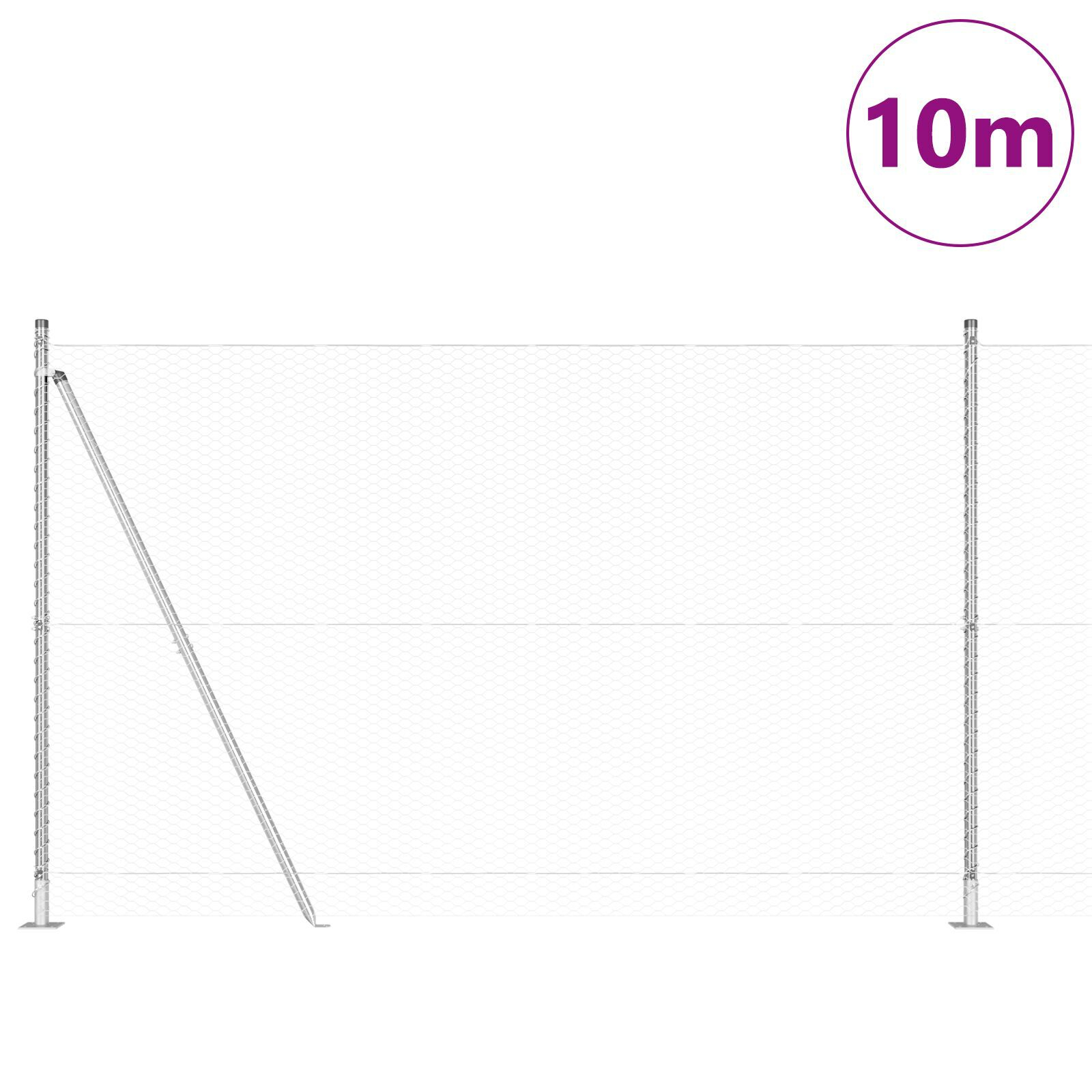 Gard hexagonal  1,4x10 m Oțel galvanizat, Stâlpi de gard  cu plăci de bază 7 buc Ø32mm 78,5cm Oțel galvanizat GartenMobel Dekor