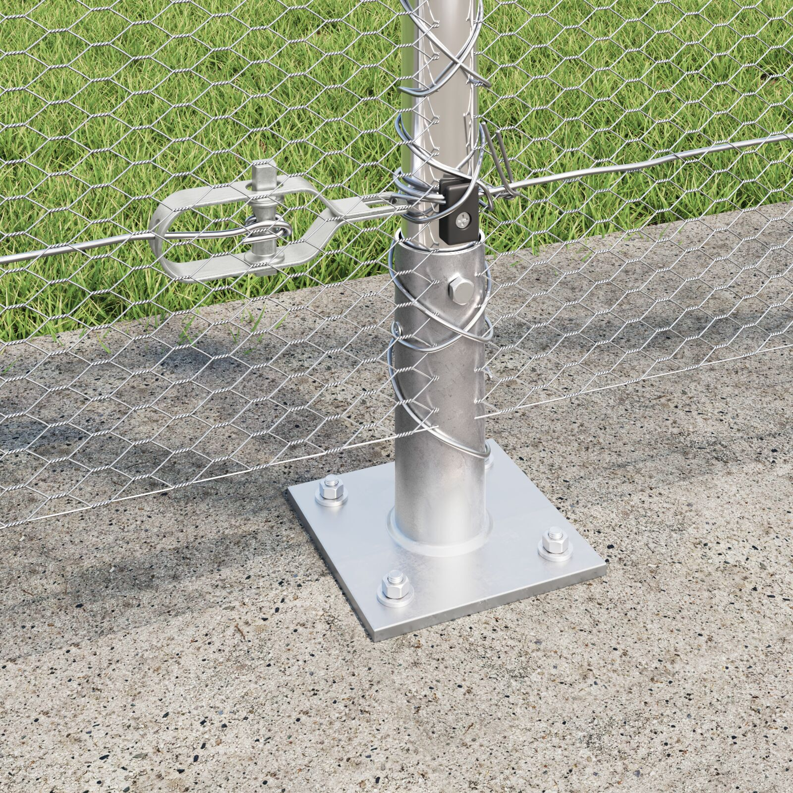 Gard hexagonal  1.4x10 m din oțel galvanizat, Stâlpi de gard  cu plăci de bază 7 buc Ø32mm 78.5cm din oțel galvanizat GartenMobel Dekor