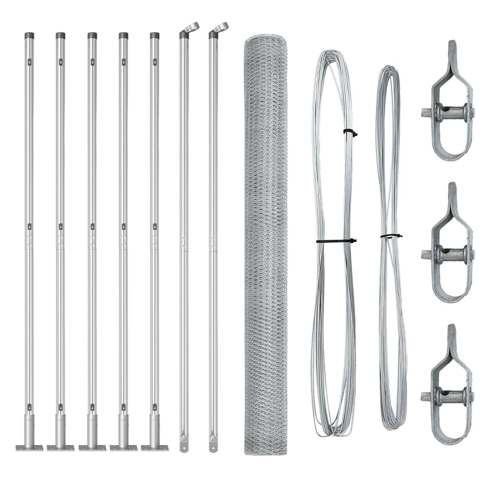 Gard hexagonal  1.4x10 m din oțel galvanizat, Stâlpi de gard  cu plăci de bază 7 buc Ø32mm 78.5cm din oțel galvanizat GartenMobel Dekor