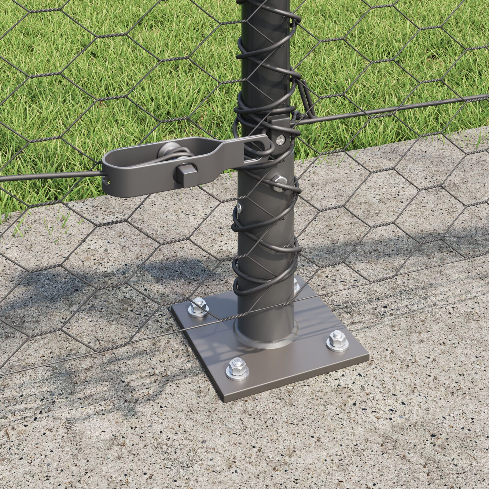 Gard hexagonal  Gri 0.5x100 m Oțel, Stâlpi de gard  cu plăci de bază 13 buc Ø32mm 70cm Oțel galvanizat GartenMobel Dekor