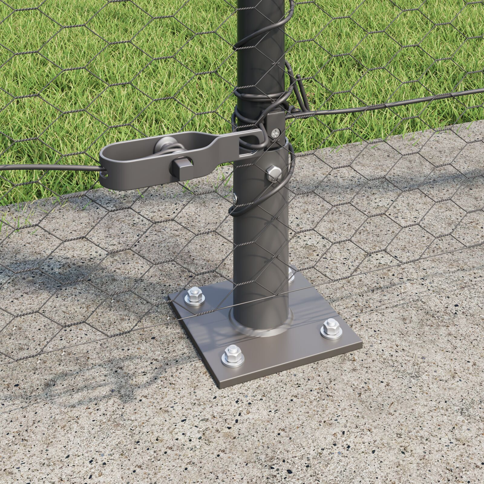 Gard hexagonal  Gri 1.6x25 m Oțel, Stâlpi de gard  cu plăci de bază 13 buc Ø32mm 88.5cm Oțel galvanizat GartenMobel Dekor