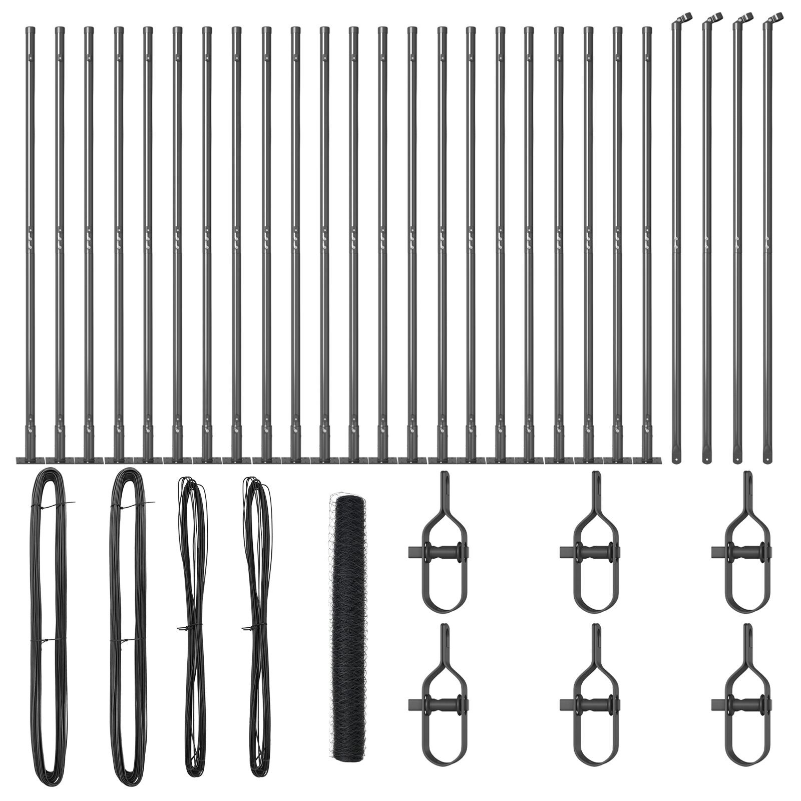 Gard hexagonal  gri 1.2x50 m Oțel, Stâlpi de gard  cu plăci de bază 13 buc Ø32mm 68.5cm Oțel galvanizat GartenMobel Dekor
