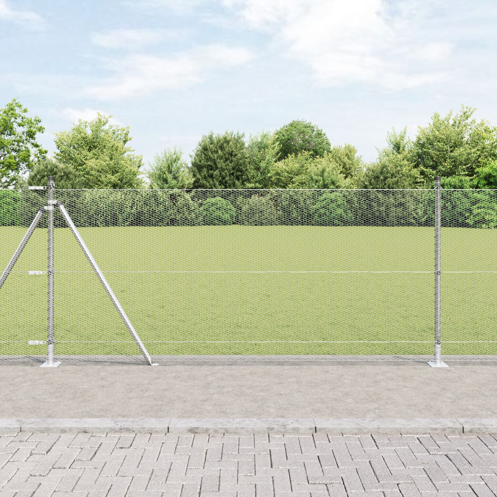 Împrejmuire Hexagonală  0.8x10 m Oțel galvanizat, Stâlpi de Îngrădire  cu Plăci de Bază 7 piese Ø32mm 90cm Oțel galvanizat GartenMobel Dekor