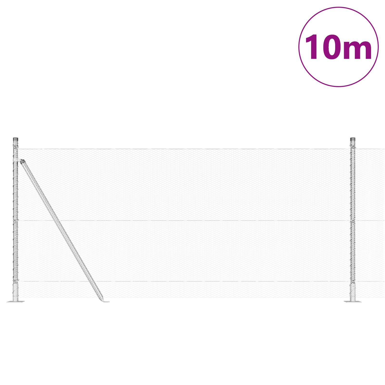 Împrejmuire Hexagonală  0.8x10 m Oțel galvanizat, Stâlpi de Îngrădire  cu Plăci de Bază 7 piese Ø32mm 90cm Oțel galvanizat GartenMobel Dekor