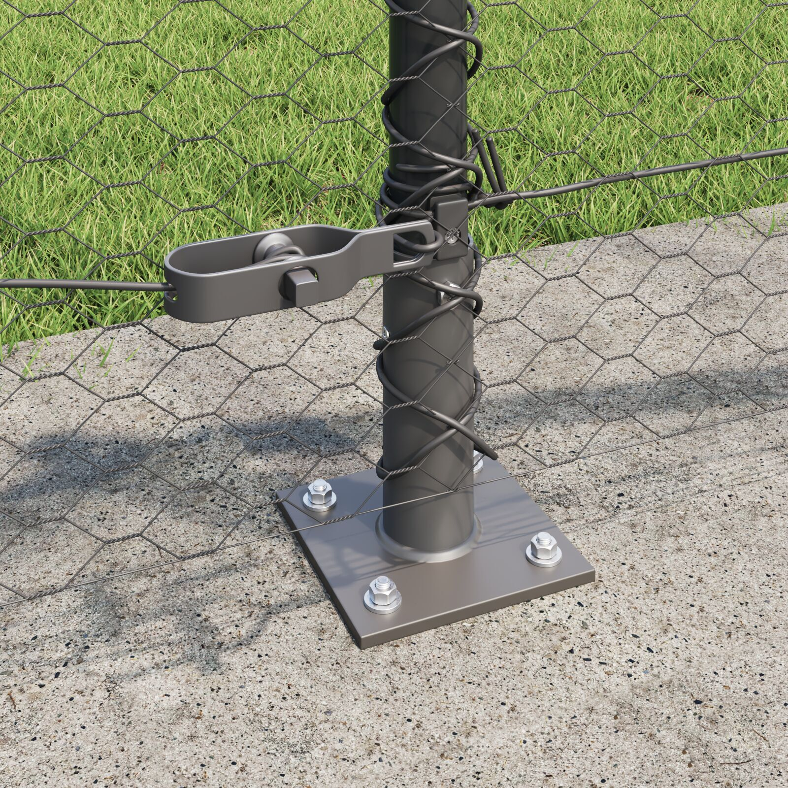 Împrejmuire hexagonală  Gri 0.4x50 m Oțel, Stâlpi pentru împrejmuire  cu plăci de bază 13 buc Ø32mm 50cm Oțel galvanizat GartenMobel Dekor