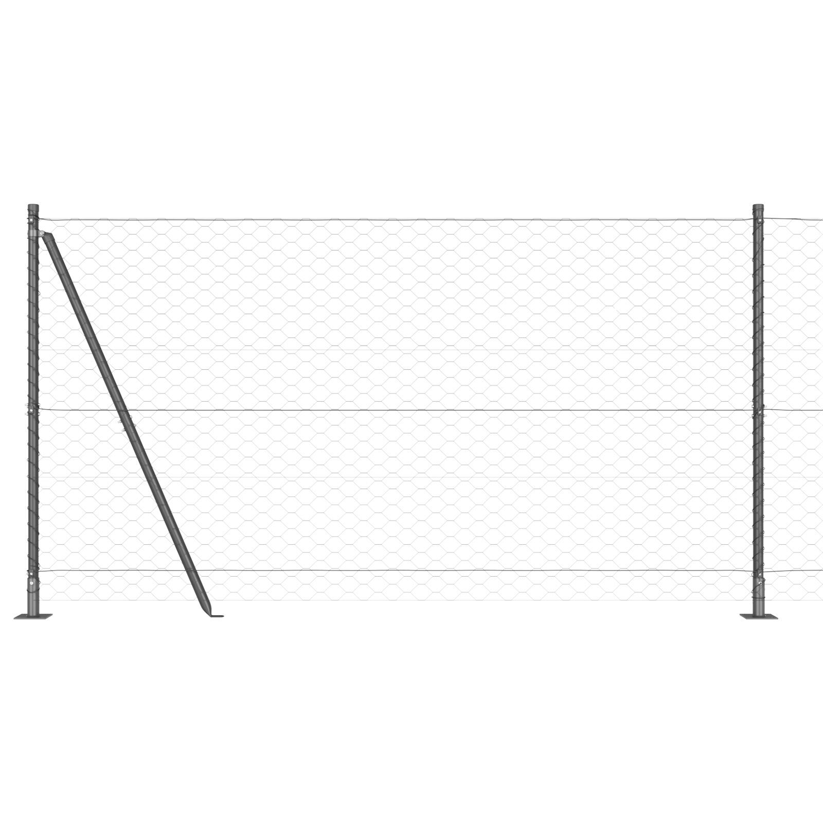 Îngrădire Hexagonală  Gri 1.2x50 m Oțel, Stâlpi de Îngrădire  cu Plăci de Bază 13 buc Ø32mm 68.5cm Oțel Galvanizat GartenMobel Dekor