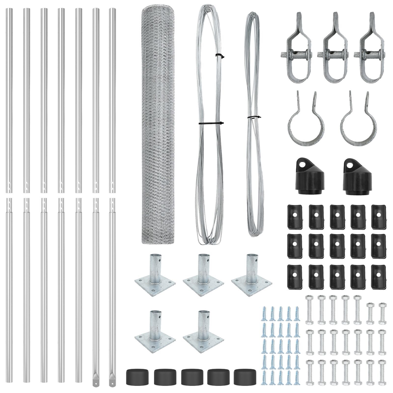 Îngrădire hexagonală  1.2x10 m din oțel galvanizat, Stâlpi pentru îngrădire  cu plăci de bază 7 buc Ø32mm 68.5cm din oțel galvanizat GartenMobel Dekor