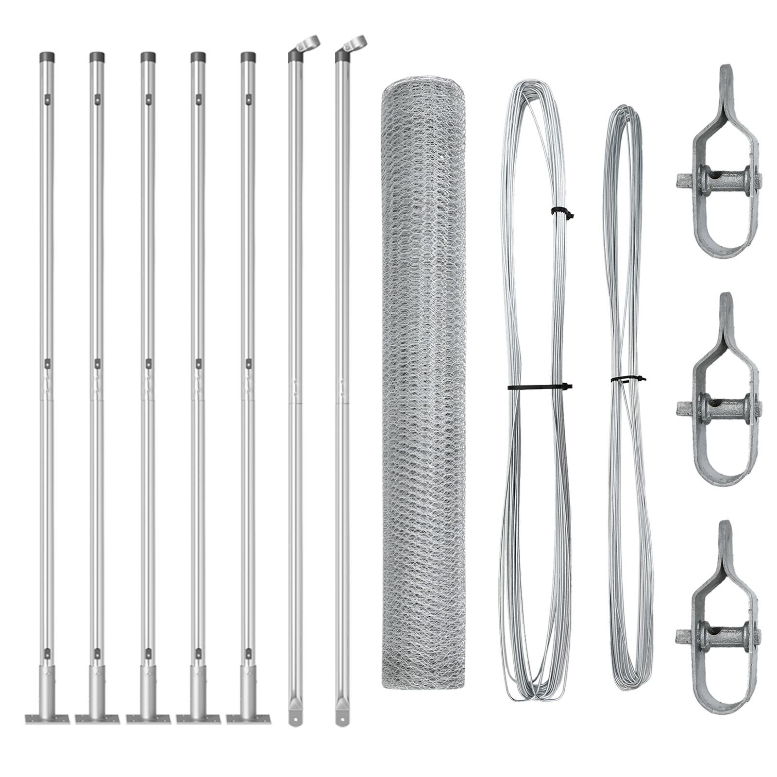 Îngrădire hexagonală  1.2x10 m din oțel galvanizat, Stâlpi pentru îngrădire  cu plăci de bază 7 buc Ø32mm 68.5cm din oțel galvanizat GartenMobel Dekor