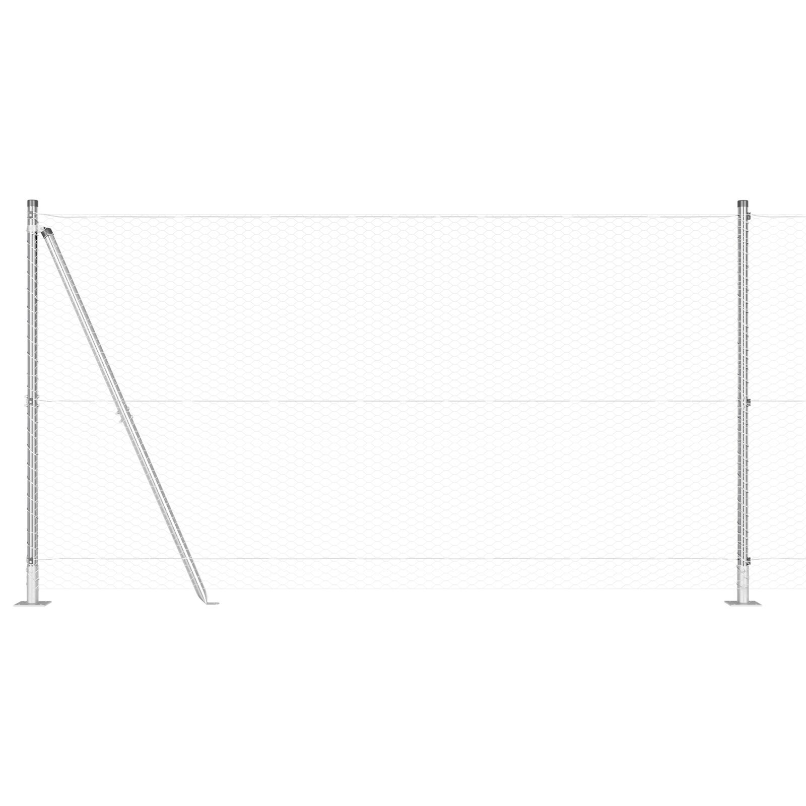 Îngrădire hexagonală  1.2x10 m din oțel galvanizat, Stâlpi pentru îngrădire  cu plăci de bază 7 buc Ø32mm 68.5cm din oțel galvanizat GartenMobel Dekor