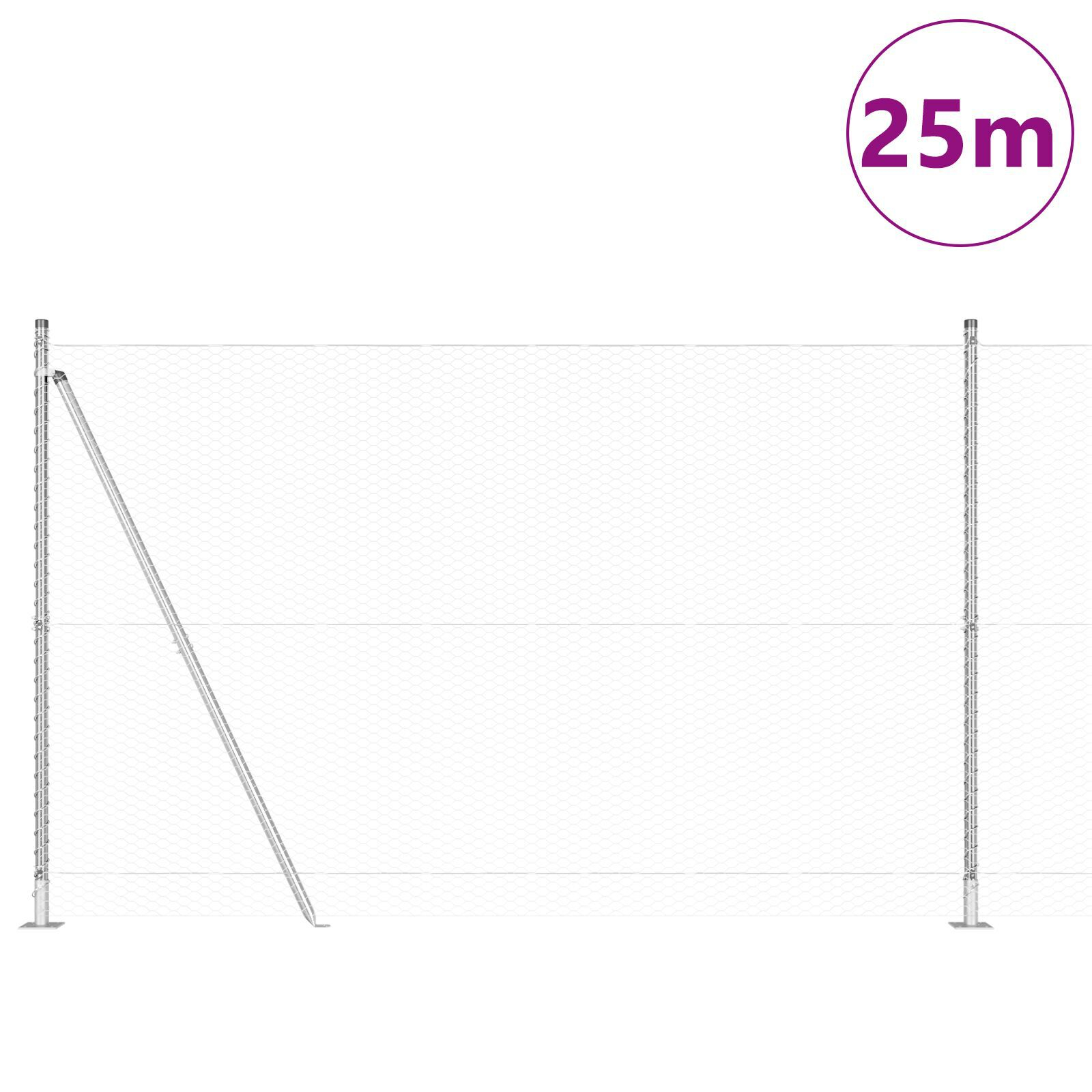 Gard Hexagon 1.4x25 m Oțel Galvanizat, Stâlpi de Gard cu Plăci de Bază 13 buc Ø32mm 78.5cm Oțel Galvanizat GartenMobel Dekor