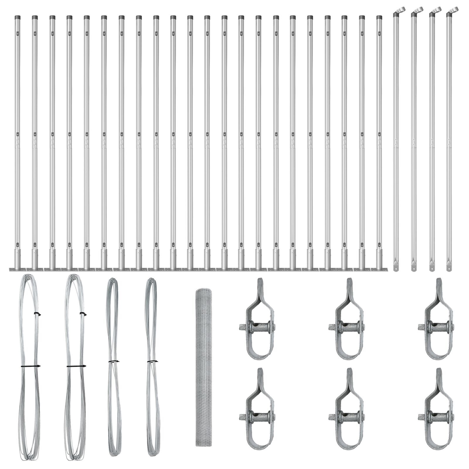 Gard Hexagonal 1.4x50 m Oțel galvanizat, Posturi de gard  cu plăci de bază 13 buc Ø32mm 78.5cm Oțel galvanizat GartenMobel Dekor