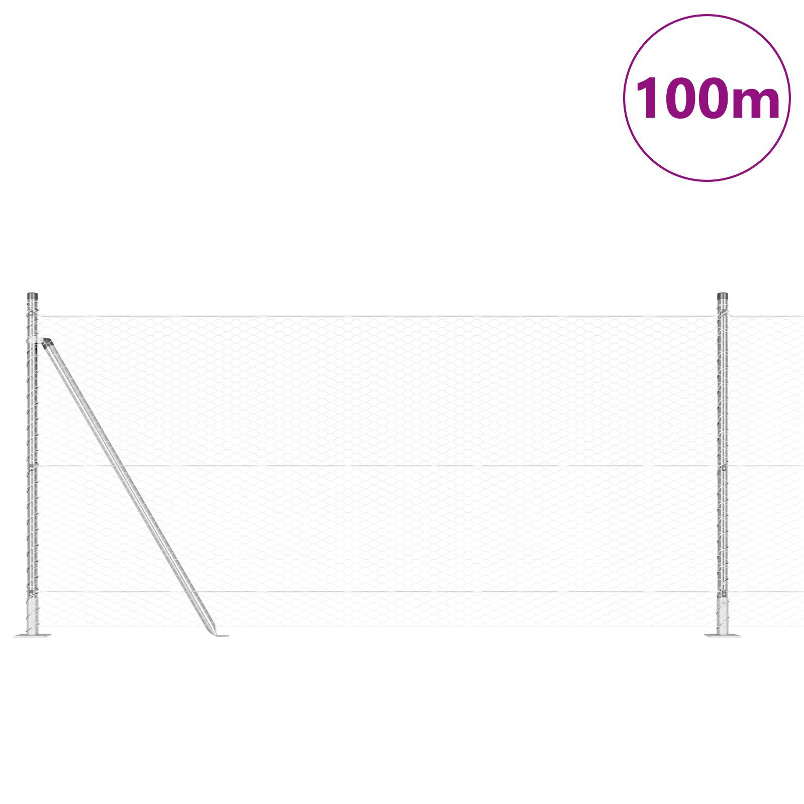 Gard Hexagonal  0.8x100 m Oțel Galvanizat, Stâlpi de Gard  cu Plăci de Bază 13 buc Ø32mm 90cm Oțel Galvanizat GartenMobel Dekor