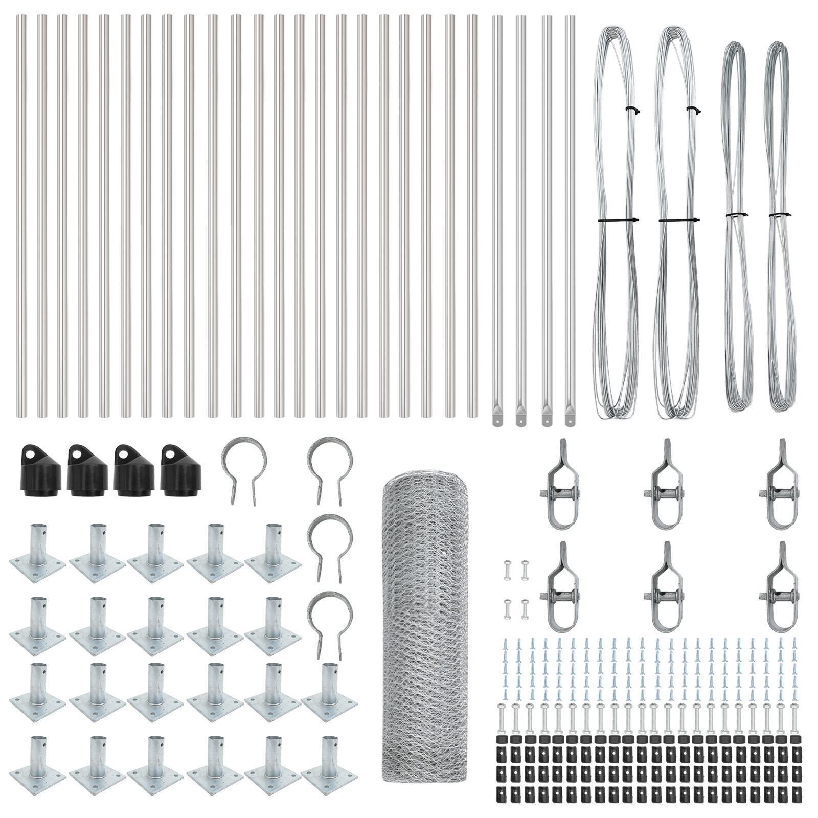 Gard Hexagonal  0,8x50 m Oțel Galvanizat, Stâlpi de Gard  cu Plăci de Bază 13 piese Ø32mm 90cm Oțel Galvanizat GartenMobel Dekor