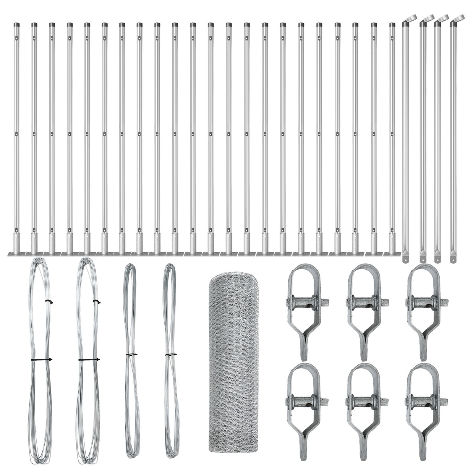 Gard Hexagonal  0,8x50 m Oțel Galvanizat, Stâlpi de Gard  cu Plăci de Bază 13 piese Ø32mm 90cm Oțel Galvanizat GartenMobel Dekor